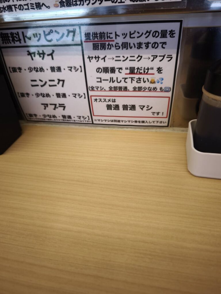 顎で喰らえ春日部店の無料トッピング