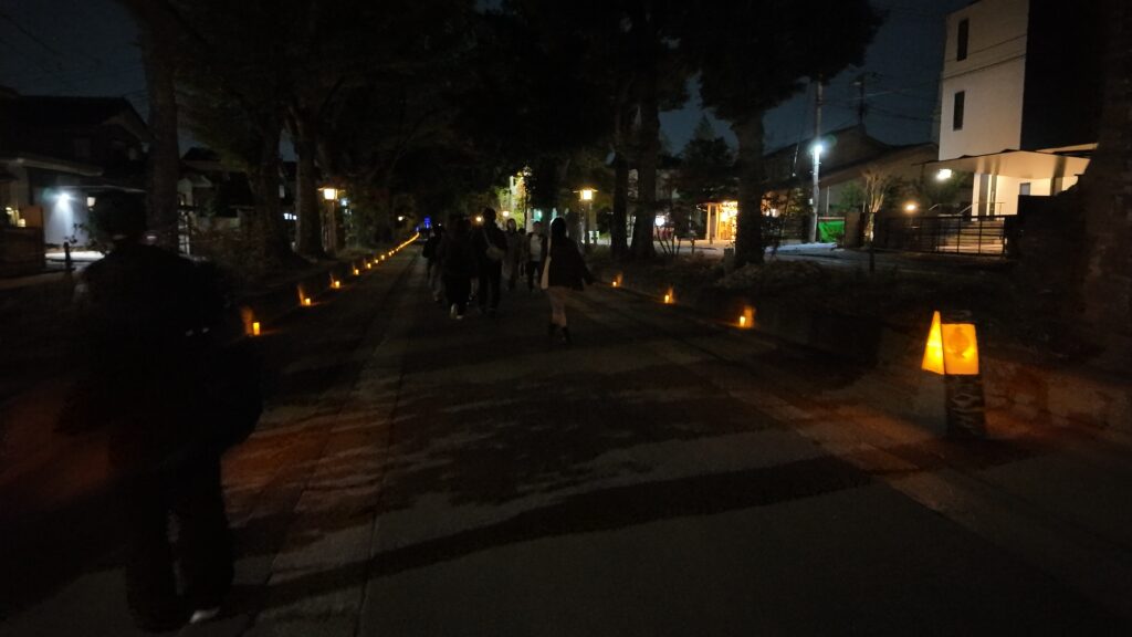 氷川神社プロジェクションマッピング中の参道