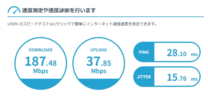 Rakuten WiFi Pocket 5Gでのスピードテスト結果（有線）